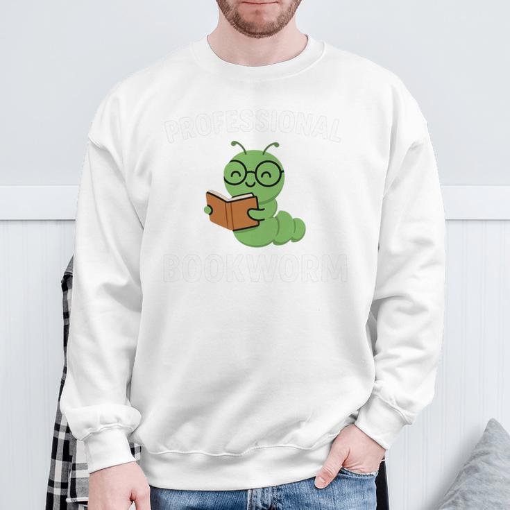 Professional Bookworm Reading Lover Cute Worm Glasses Book Sweatshirt Gifts for Old Men