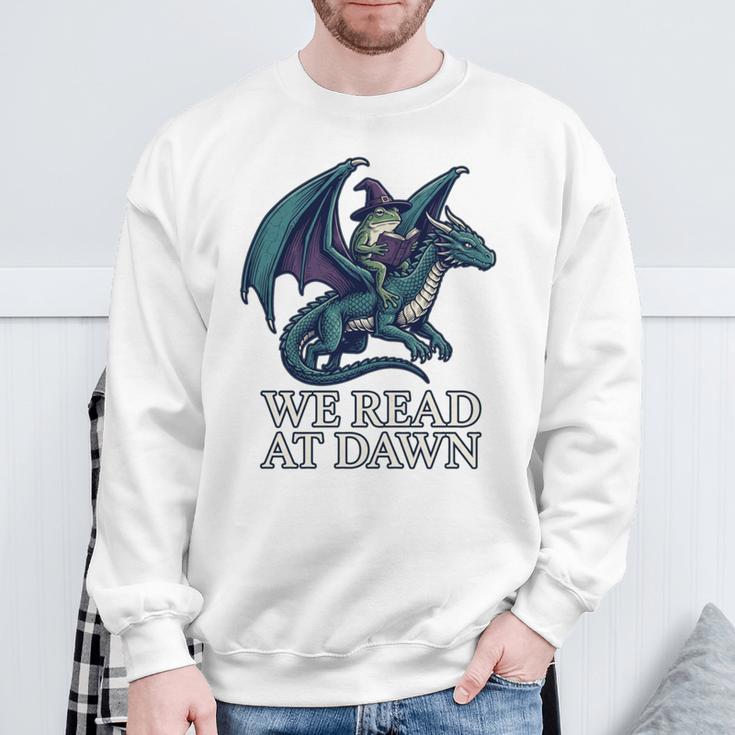 We Read At Dawn Frog Riding Dragon Book Lover Art Comfort Colors Crop Top Sweatshirt Gifts for Old Men