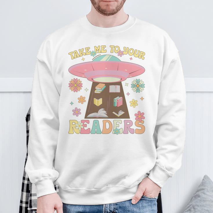 Take Me To Your Readers Groovy Book Reader Book Reading Sweatshirt Gifts for Old Men