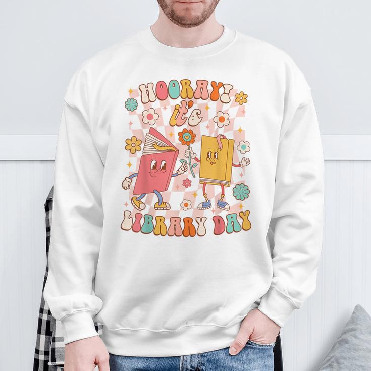 Reading Book Lover School Librarian Hooray It's Library Day Sweatshirt Gifts for Old Men