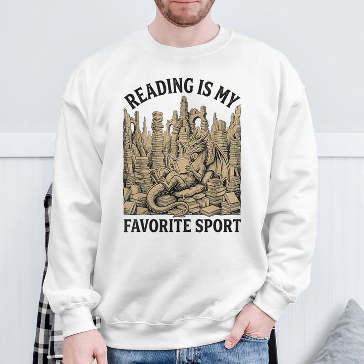 Reading Is My Favorite Sport Dragon Book Lover Bookworm Sweatshirt Gifts for Old Men