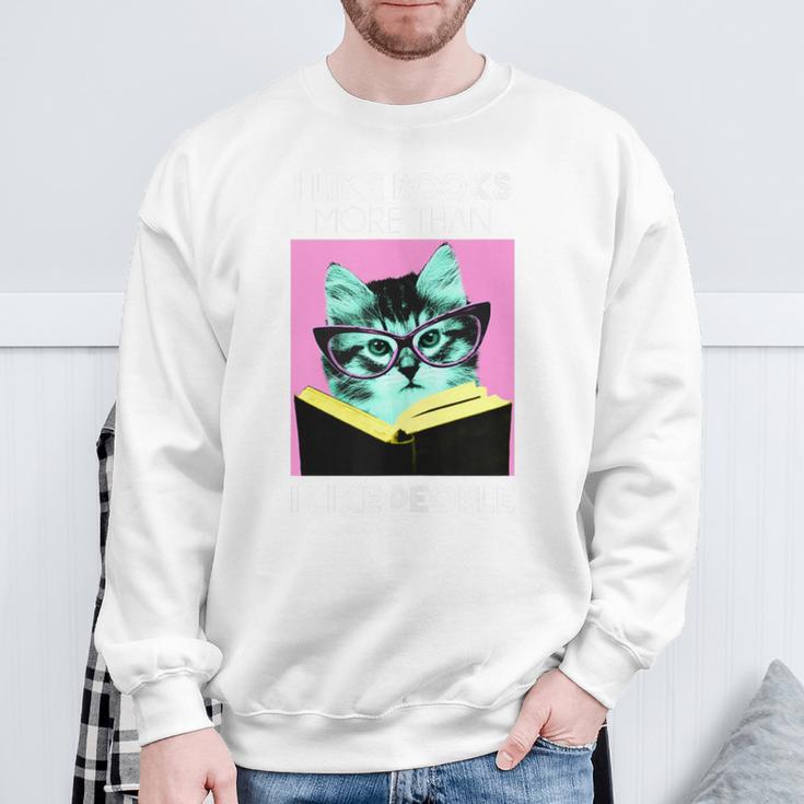 Reading Kitty I Like Books Sweatshirt Gifts for Old Men