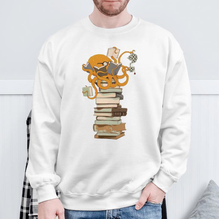 Reading Octopus Tea Coffee And Books Sweatshirt Gifts for Old Men