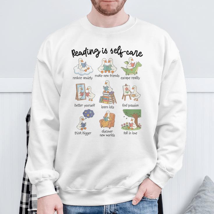 Reading Is Self-Care Silly-Goose Reading Book Bookish Reader Sweatshirt Gifts for Old Men
