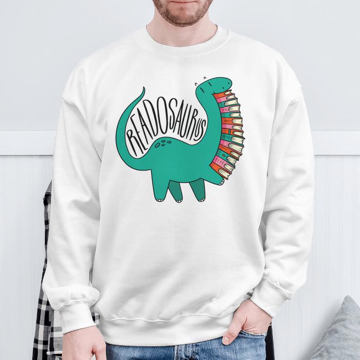 Readosaurus Cute Dinosaur Reading Books Reading Sweatshirt Gifts for Old Men