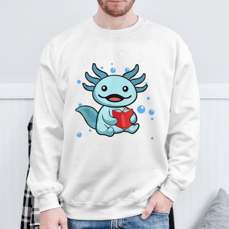 Readsolotl Amphibian Read Book Herpetologist Cute Axolotl Sweatshirt Gifts for Old Men