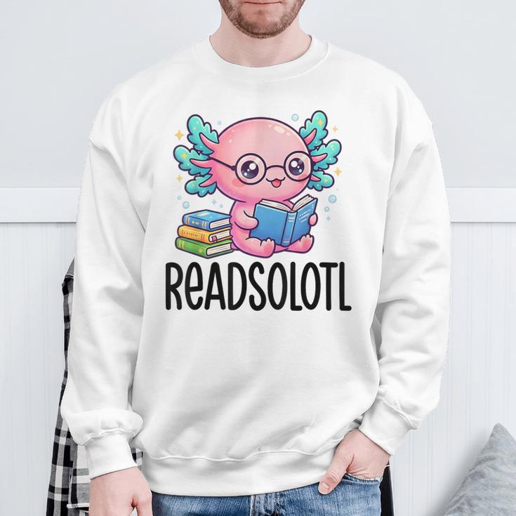 Readsolotl Cute Axolotl Reading Book Kawaii Pink Aesthetic Sweatshirt Gifts for Old Men