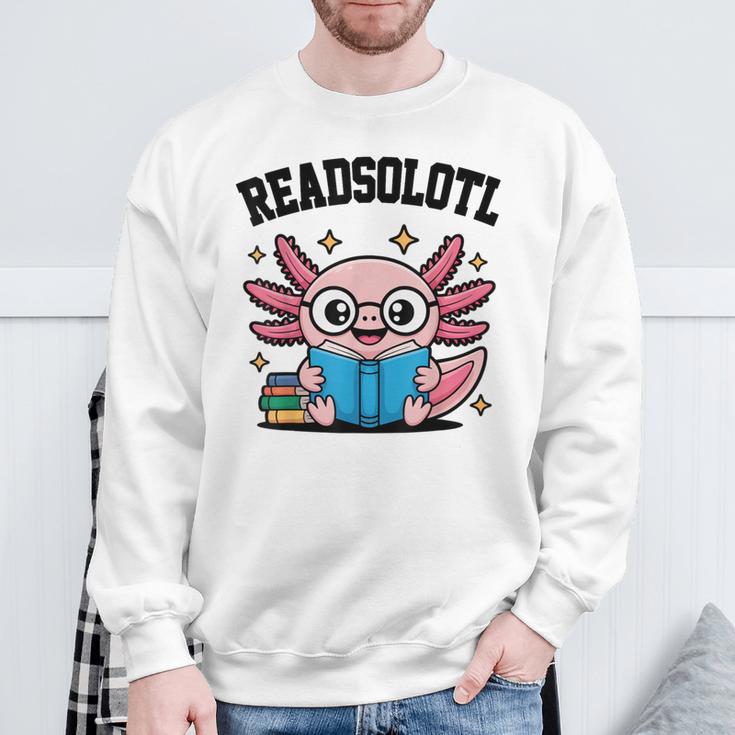 Readsolotl Pink Kawaii Axolotl Book Lover Reading Sweatshirt Gifts for Old Men