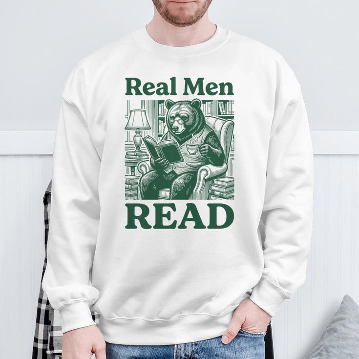 Real Men Read Cute Bear Tea Book Lover Men Boys Reading Premium Tri-Blend Sweatshirt Gifts for Old Men