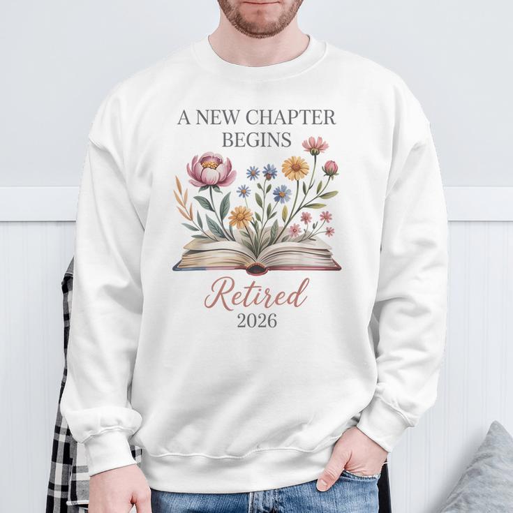 Retired 2026 Teacher Women A New Chapter Begins Floral Book Sweatshirt Gifts for Old Men