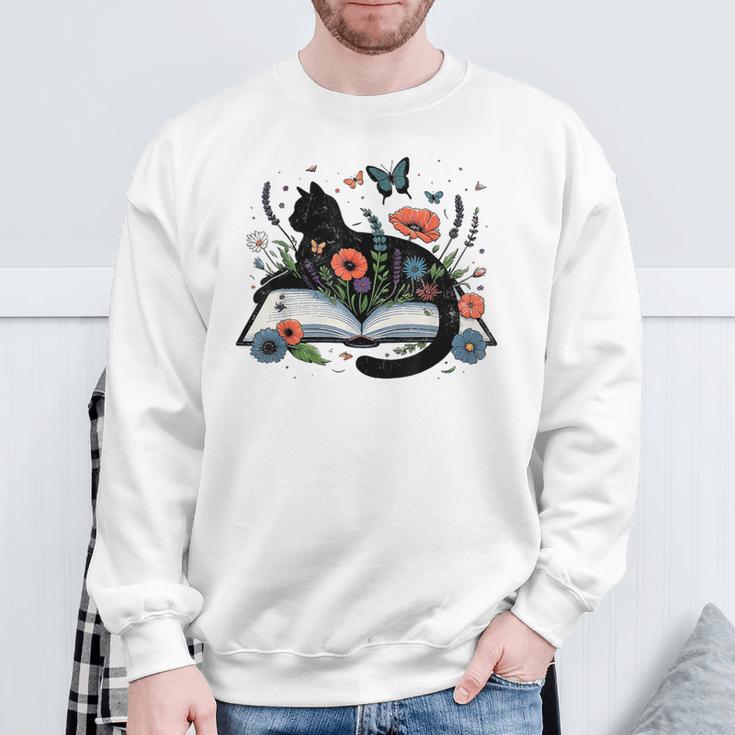 Retro Cute Cat Floral Book Librarian Vintage Floral Cat Book Sweatshirt Gifts for Old Men Retro Cute Cat Floral Book Librarian Vintage Floral Cat Book Sweatshirt Gifts for Old Men