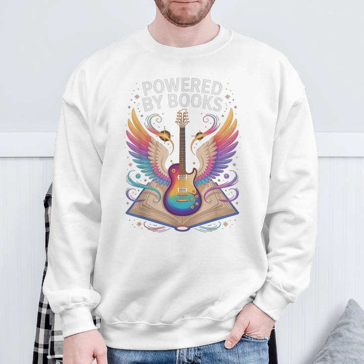 Rockstar Powered BY Books Reading Rocks Preschool Teacher Sweatshirt Gifts for Old Men