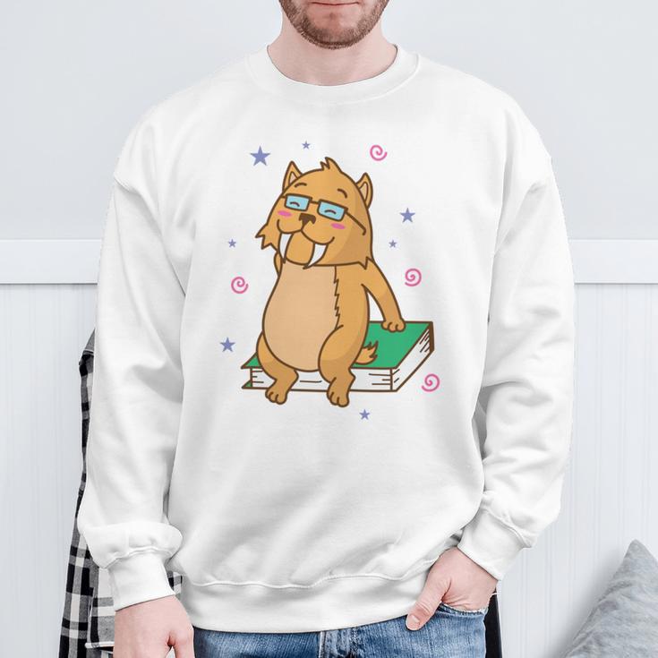 Sabre-Toothed Tiger Loves Books Wildcat Sweatshirt Gifts for Old Men