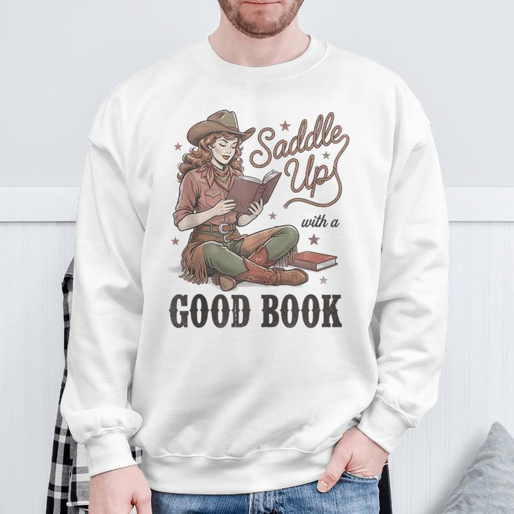 Saddle Up With A Good Book Western Reading Sweatshirt Gifts for Old Men Saddle Up With A Good Book Western Reading Sweatshirt Gifts for Old Men