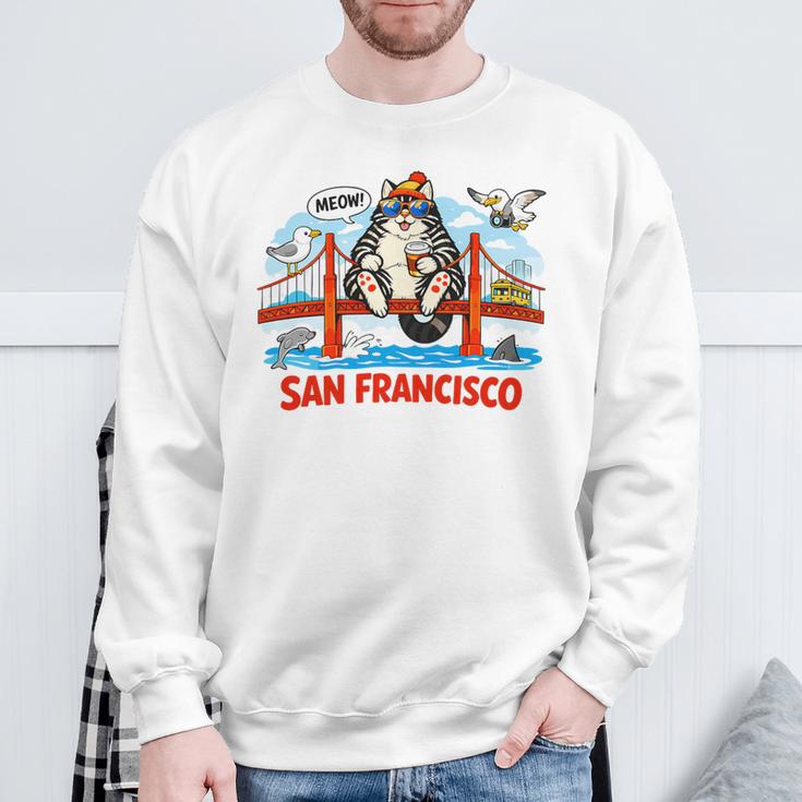 San Francisco Cat Golden Gate Bridge Book Lover Premium Tri-Blend Sweatshirt Gifts for Old Men