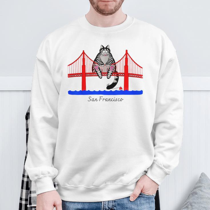 San Francisco Cat Golden Gate Bridge Book Lover Vintage Sweatshirt Gifts for Old Men