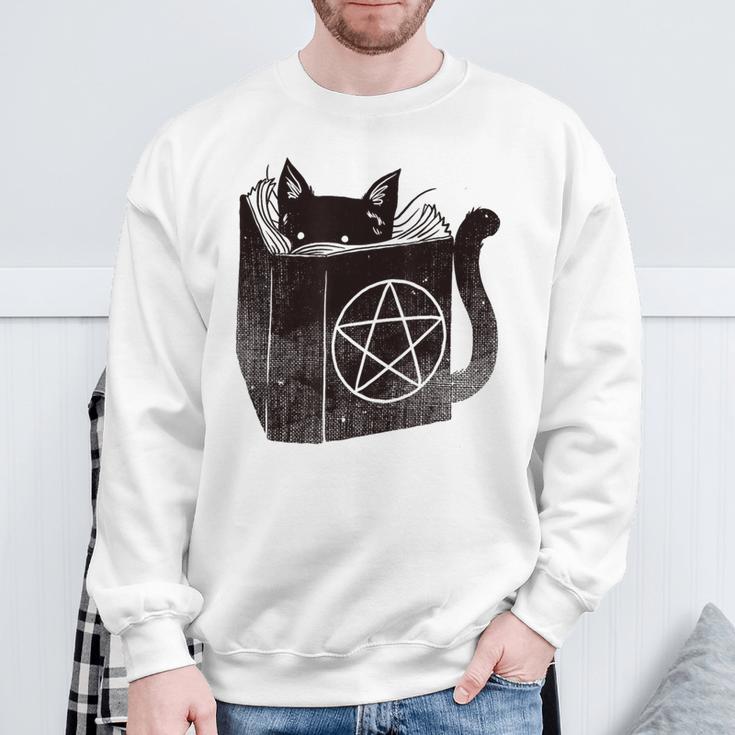 SataniCat Pentagram Cat Satan Demon Necronomicon Book Lover Sweatshirt Gifts for Old Men