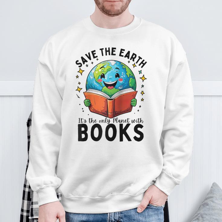 Save Earth It's Only Planet With Books Reader Earth Day Raglan Baseball Tee Sweatshirt Gifts for Old Men