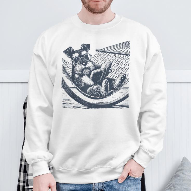 Schnauzer Hammock Reading Book Schnauzer Glasses Sweatshirt Gifts for Old Men