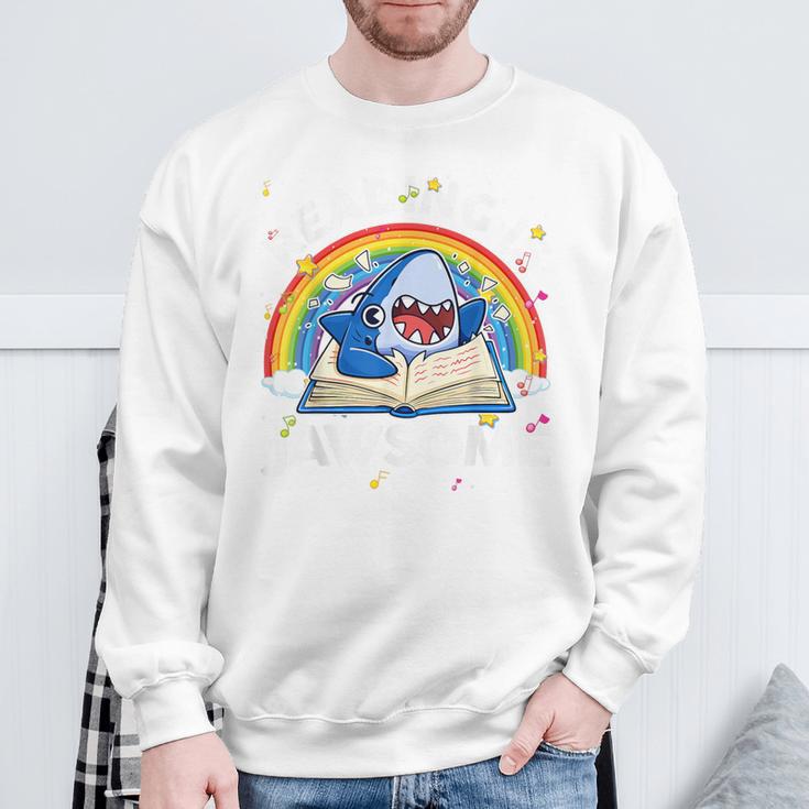 Shark Reading Is Jawsome Book Rainbow Kid Boys Toddler Sweatshirt Gifts for Old Men