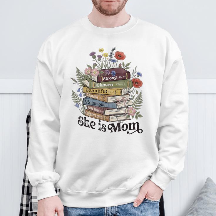 She Is Mom Christian Bible Mama Book Reading Sweatshirt Gifts for Old Men