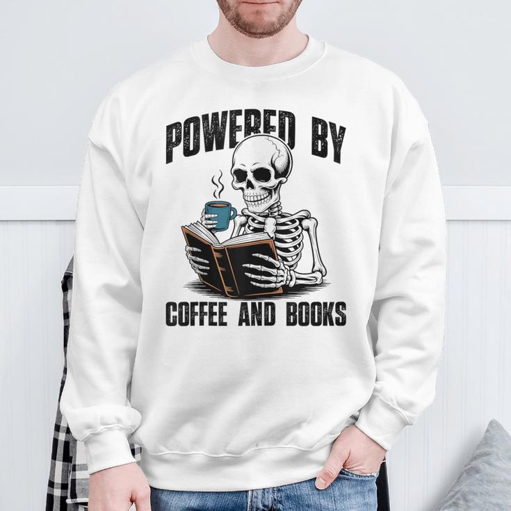 Skeleton Reading Book With Coffee Sweatshirt Gifts for Old Men