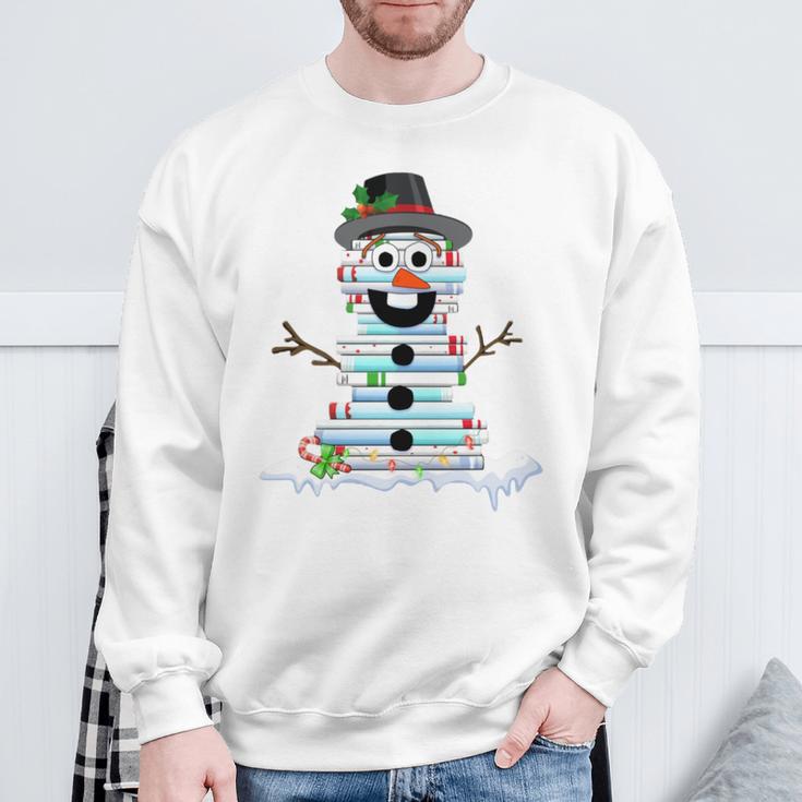 Snowman Book Stack Librarian Book Lover Christmas Sweatshirt Gifts for Old Men