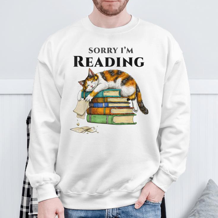 Sorry I'm Reading Calico Cat Book Lover Sweatshirt Gifts for Old Men