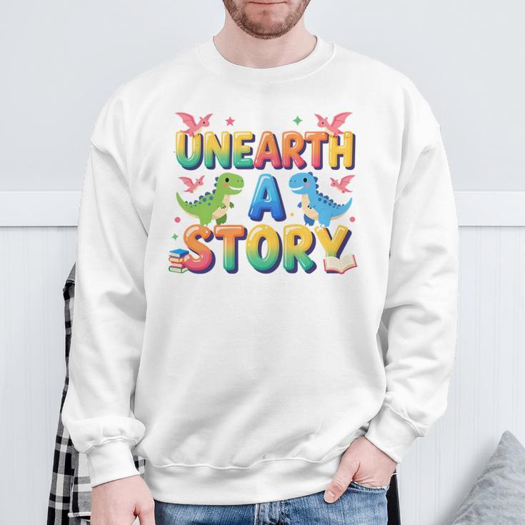 Summer Reading Unearth A Story Dinosaur Books 2026 Sweatshirt Gifts for Old Men
