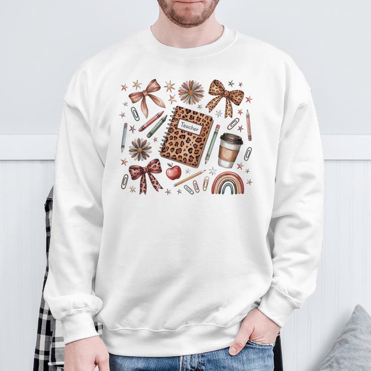 Teacher Coquette Bow Book First Day Of School Back To School Sweatshirt Gifts for Old Men