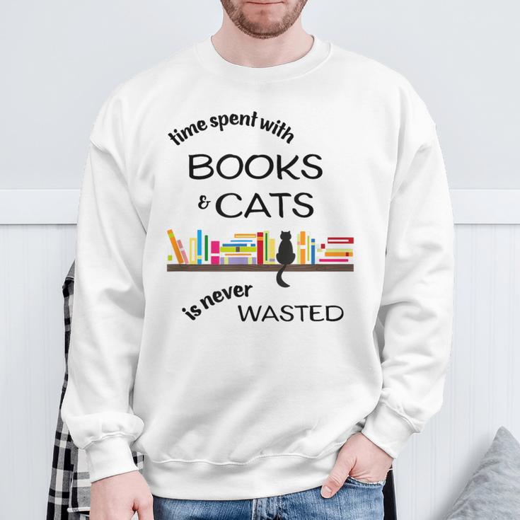 Time Spent With Books & Cats Is Never Wasted Sweatshirt Gifts for Old Men