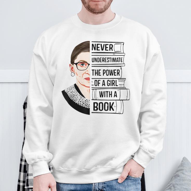 Never Underestimate The Power Of a Girl With a Book Reading Sweatshirt Gifts for Old Men