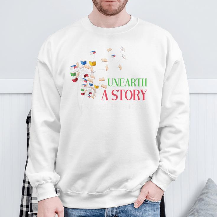 Unearth a Story Summer Reading 2026 Dandelion Books Readers Premium Tri-Blend Sweatshirt Gifts for Old Men