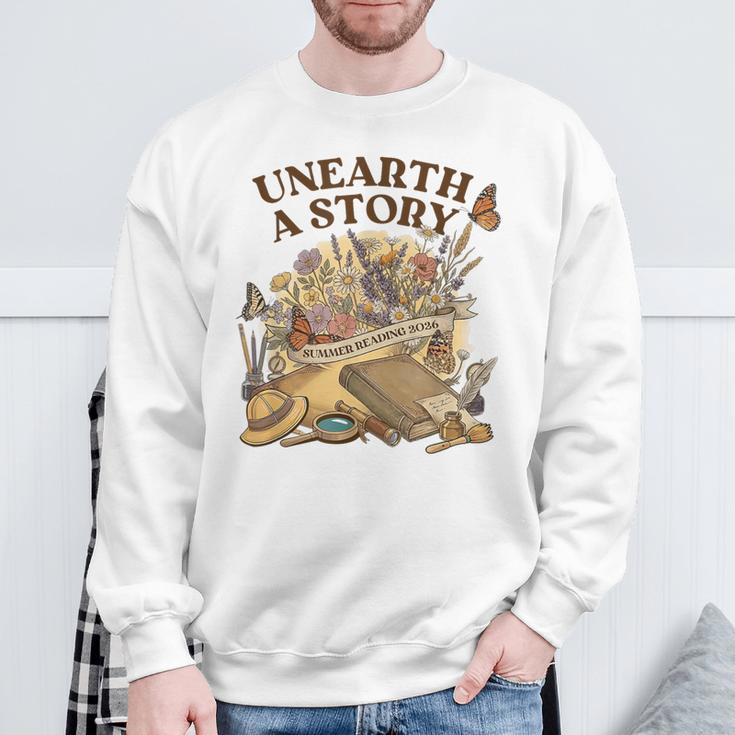 Unearth A Story Summer Reading 2026 Flower Butterfly Book Sweatshirt Gifts for Old Men Unearth A Story Summer Reading 2026 Flower Butterfly Book Sweatshirt Gifts for Old Men