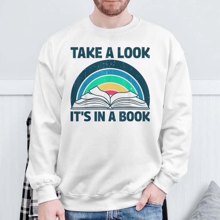 Vintage Retro Style Rainbow Take a Look It's In a Book Read Sweatshirt Gifts for Old Men