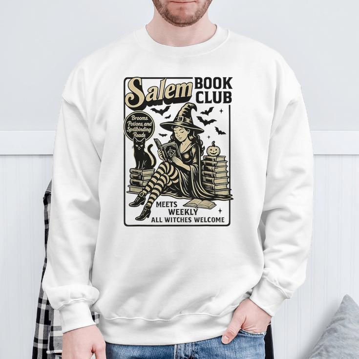 Vintage Salem Book Club Cat Bookish Spooky Halloween Sweatshirt Gifts for Old Men