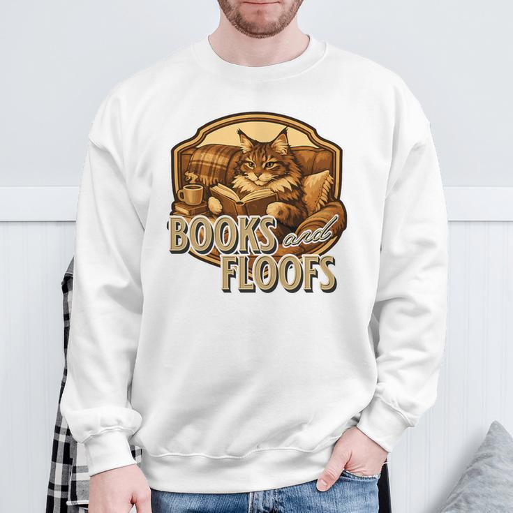Vintage Style Maine Coon Cat Reading Books And Floofs Premium Tri-Blend Sweatshirt Gifts for Old Men