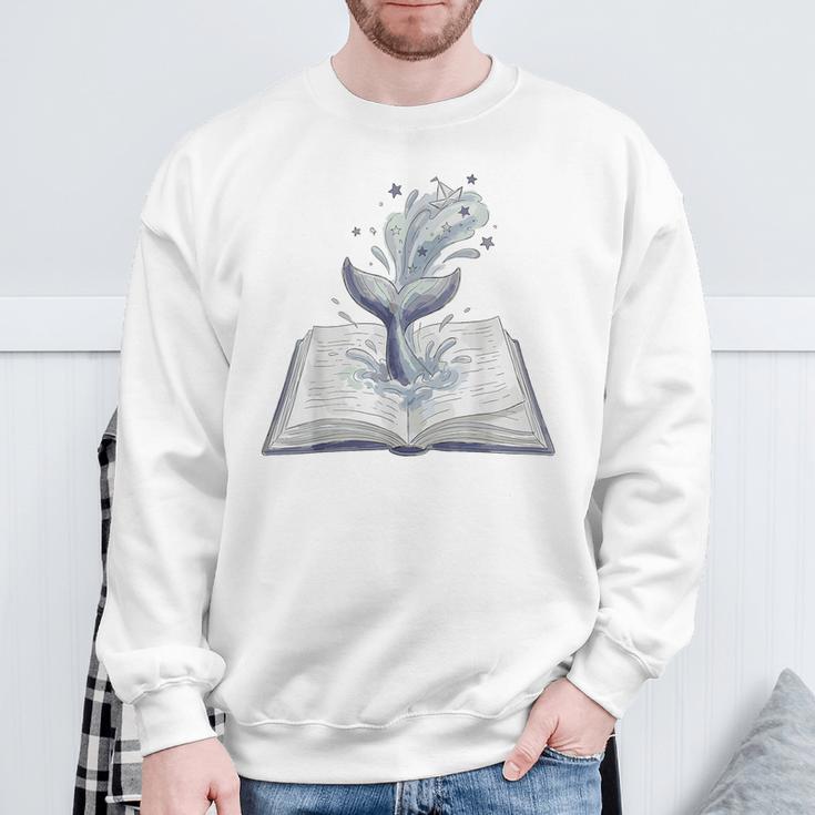 Whale Watching Dive Into Reading Open Book Watercolor Kids Sweatshirt Gifts for Old Men