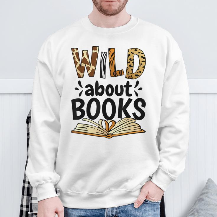 Wild About Books Booklover & Bibliophile Sweatshirt Gifts for Old Men