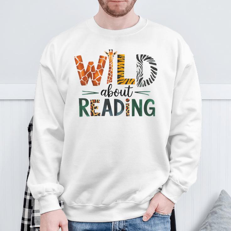 Wild About Reading Library Day Reading Books And Bookworm Sweatshirt Gifts for Old Men