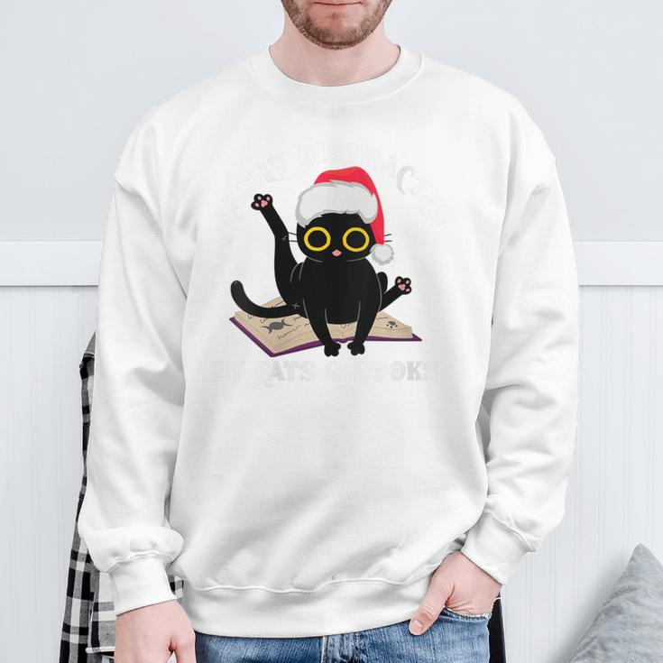 Witchy Book Lover Christmas Cat Reading Mystic Bookworm Sweatshirt Gifts for Old Men
