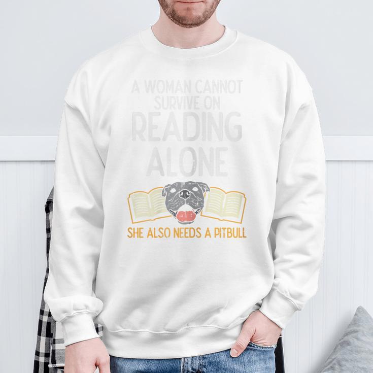 Woman Book Librarian Reading Pitbull Dog Owner Women Sweatshirt Gifts for Old Men