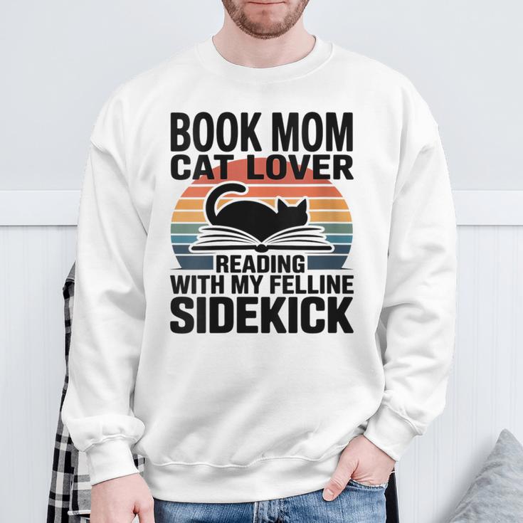 Women's Book Mom Cat Lover Reading With My Felline Sidekick Sweatshirt Gifts for Old Men