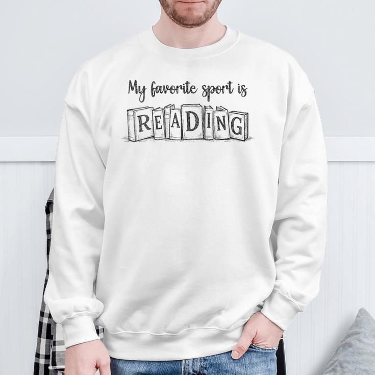 Women's My Favorite Sport Is Reading Fun Book Fan Reader Sketch Art Sweatshirt Gifts for Old Men