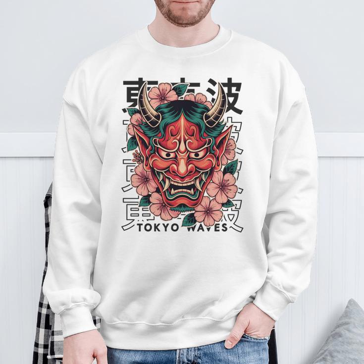 日本悪魔 般若 鬼 鬼 仮面 妖怪鬼 鬼 仮面 長袖tシャツ スウェットシャツ 高齢者への贈り物