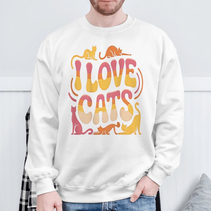 バックプリント 猫好き 引用 おもしろ猫 ミーム I Love Cats スウェットシャツ 高齢者への贈り物