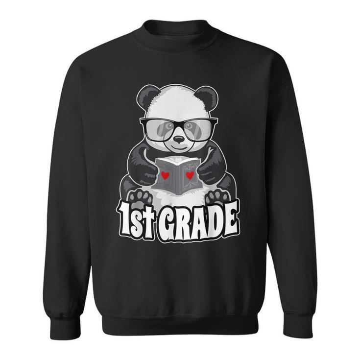 1st Grade Back To School Panda Book Reader Teacher Heart Sweatshirt