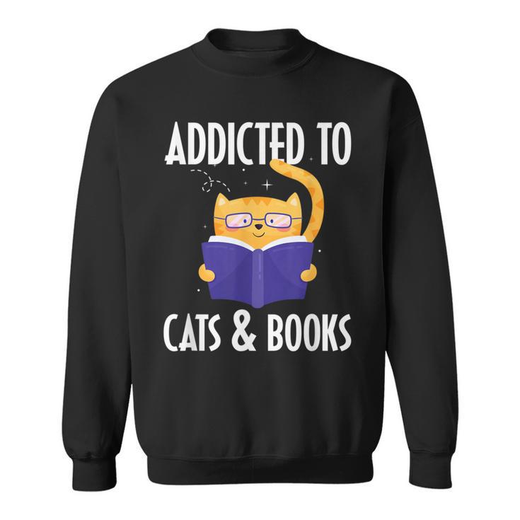 Addicted To Cats And Books Orange Tabby Cat Men Women Kids Sweatshirt