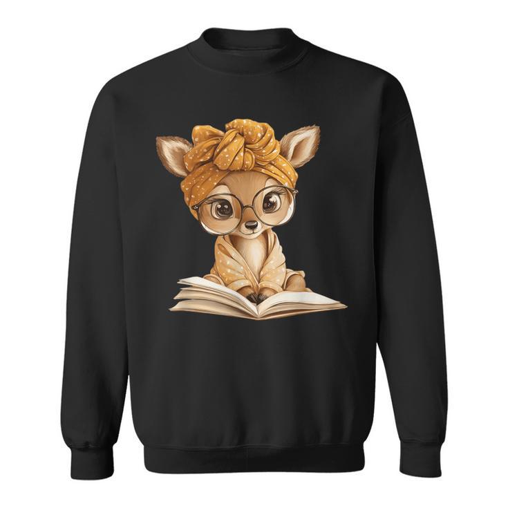 Adorable Fawn Reading Book Lover With Sweatshirt