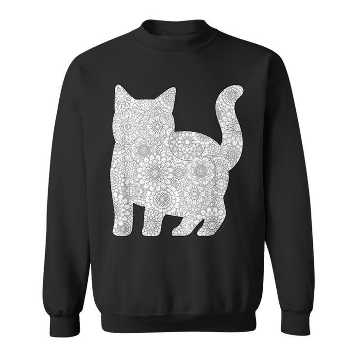 Adult Coloring Book CAT Mandala Flowers T-Shirt Sweatshirt